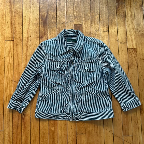 Ralph Lauren Jackets & Blazers - VTG Ralph Lauren Jeans Co Blue & White Striped Denim 3/4 Sleeve Jacket Women’s L
